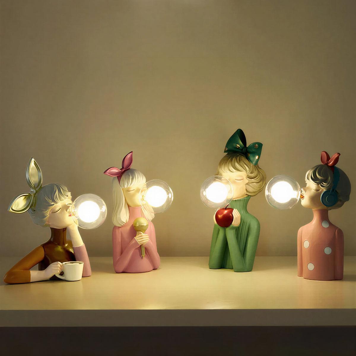 Artistic Bubblegum Blowing Sculptural Figurine Table Lamp With Cordless Design