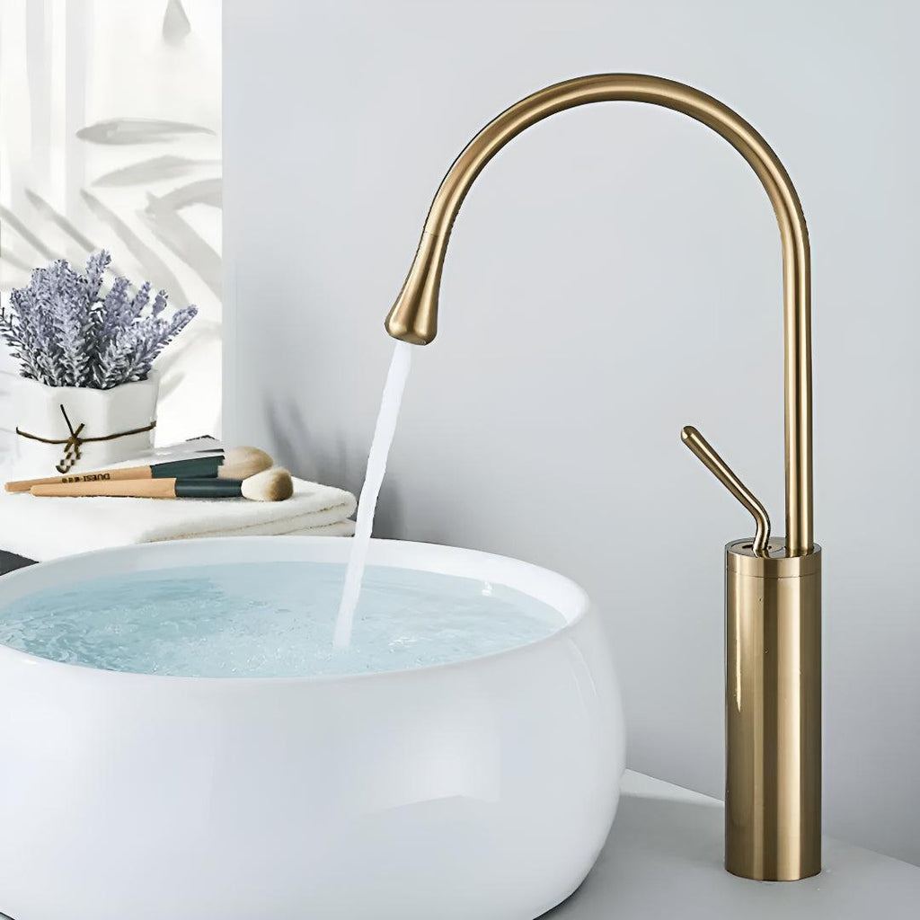 Bathroom Basin Mixer Faucet With Single Lever Gooseneck Spout