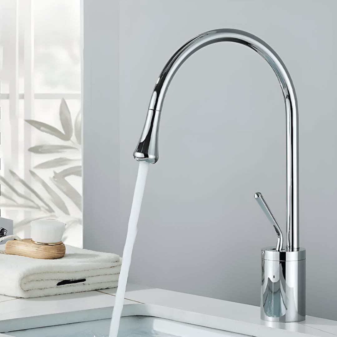 Bathroom Basin Mixer Faucet With Single Lever Gooseneck Spout