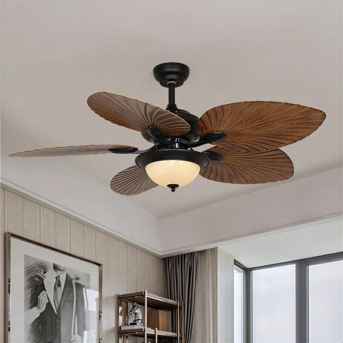 Ceiling Fan Light With Tropical Palm Leaf Blades
