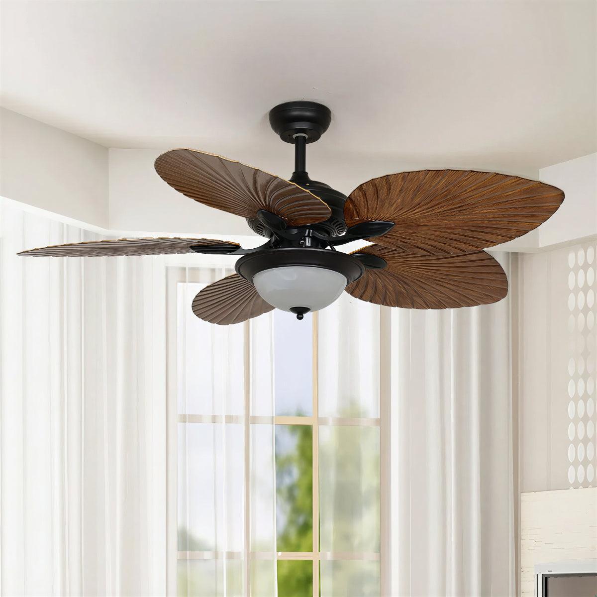 Ceiling Fan Light With Tropical Palm Leaf Blades
