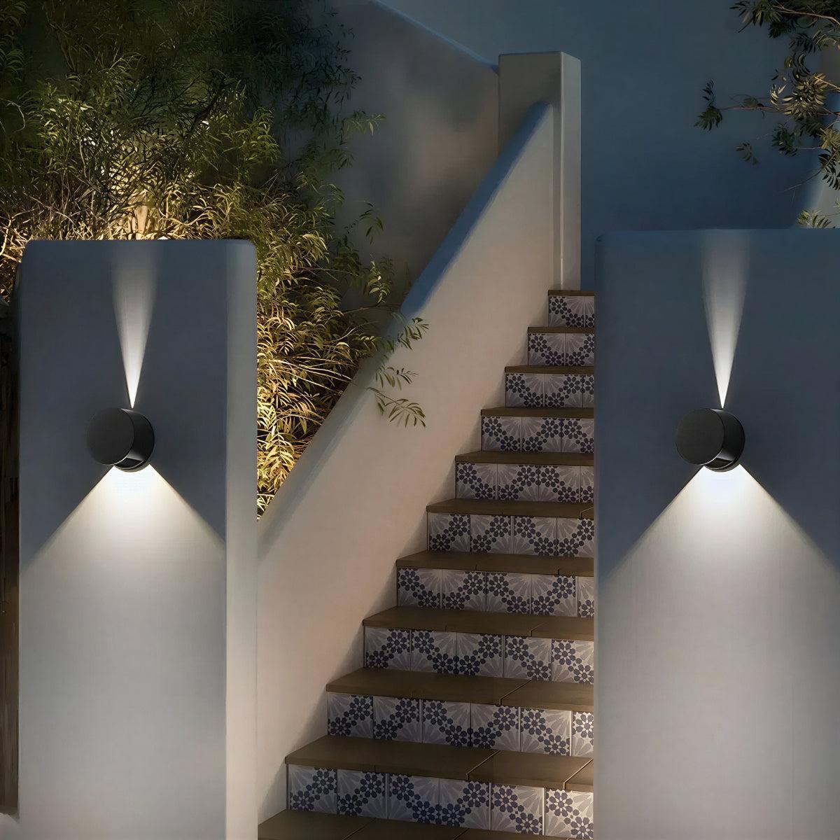 Circular Round Exterior Outdoor Wall Light With Up Down Beam Effect
