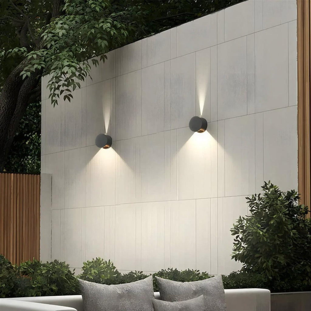 Circular Round Exterior Outdoor Wall Light With Up Down Beam Effect