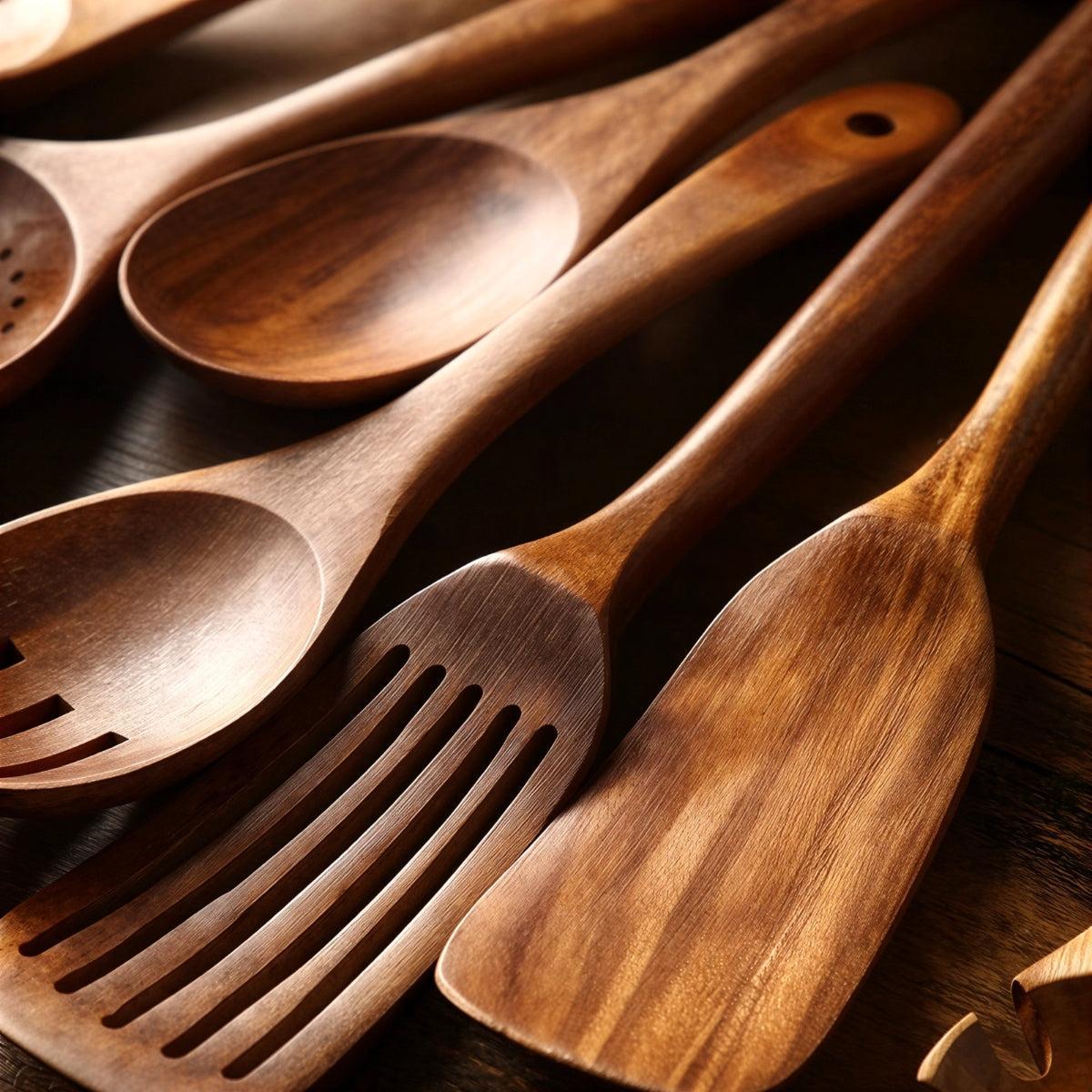 Complete Wooden Kitchen Utensils Set With Spatula And Spoons