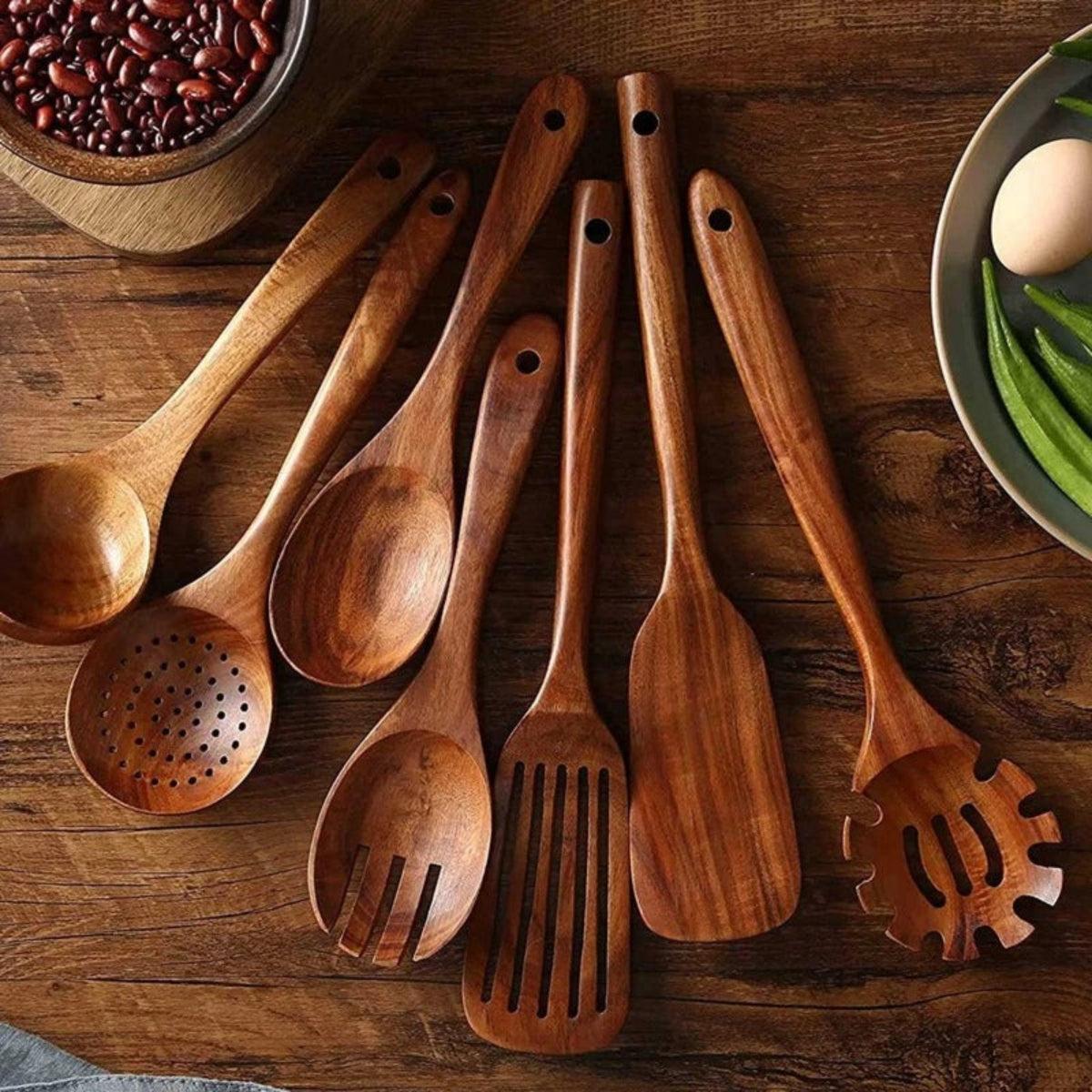 Complete Wooden Kitchen Utensils Set With Spatula And Spoons