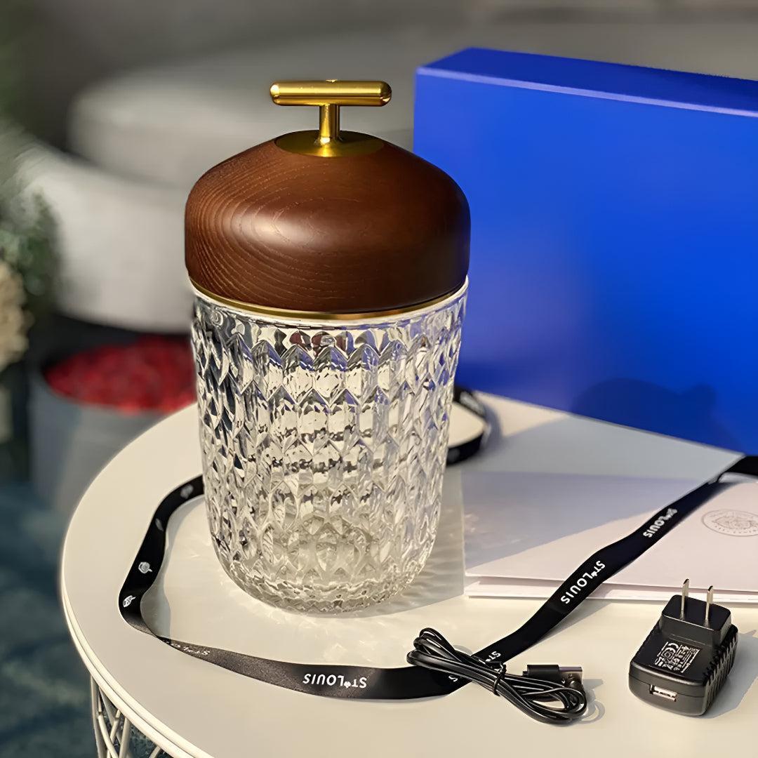 Cordless Bedside Table Lamp With Faceted Crystal Shade and Decorative Glow