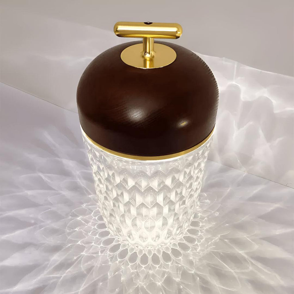 Cordless Bedside Table Lamp With Faceted Crystal Shade and Decorative Glow