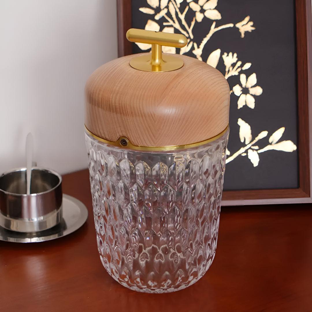 Cordless Bedside Table Lamp With Faceted Crystal Shade and Decorative Glow