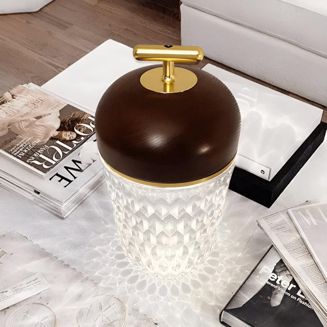 Cordless Bedside Table Lamp With Faceted Crystal Shade and Decorative Glow