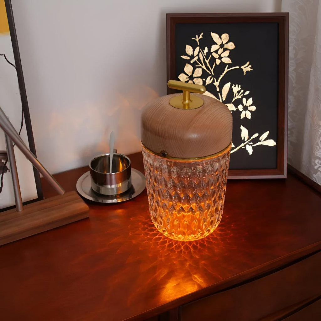 Cordless Bedside Table Lamp With Faceted Crystal Shade and Decorative Glow