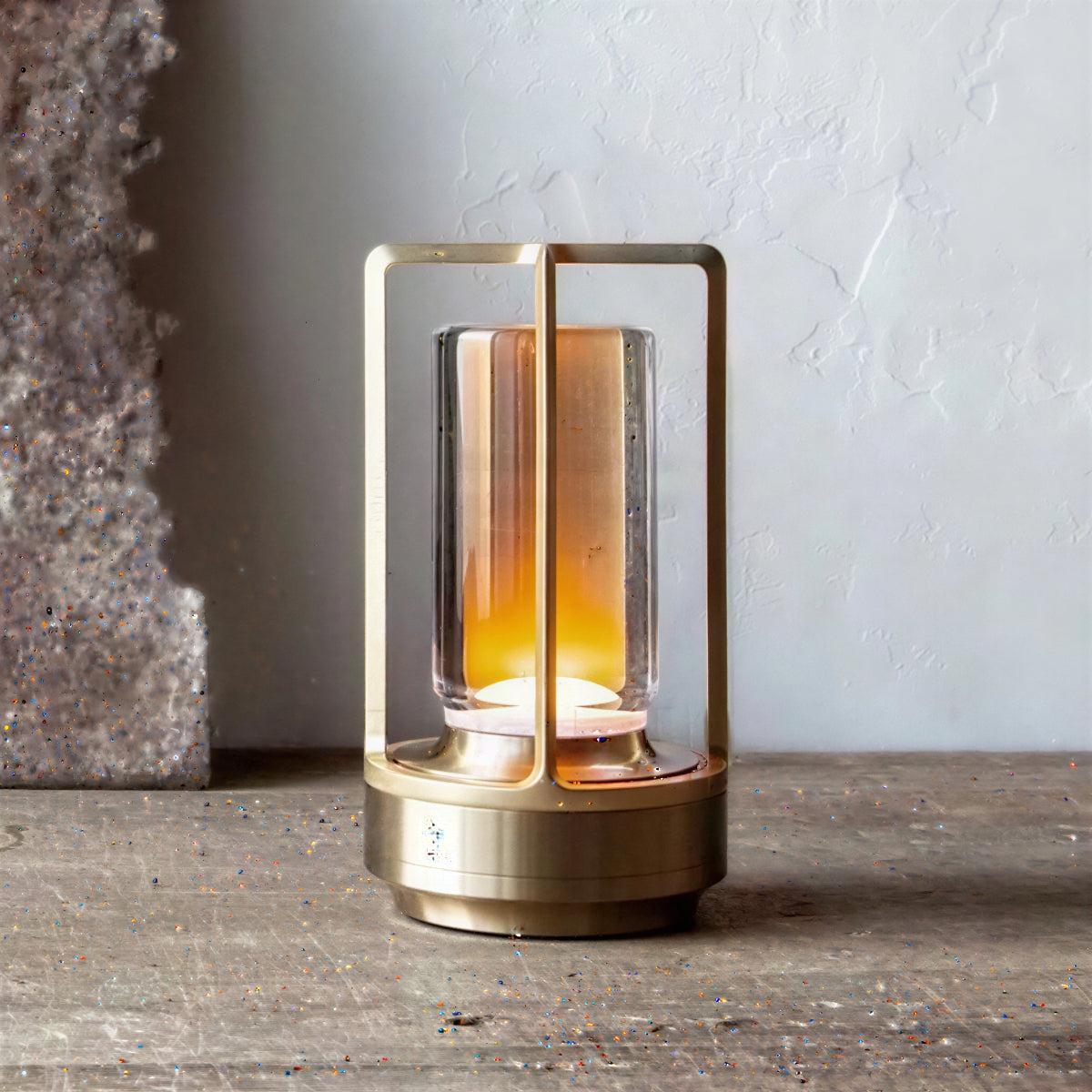 Cordless Caged Table Lamp Lantern with Rechargeable LED Light