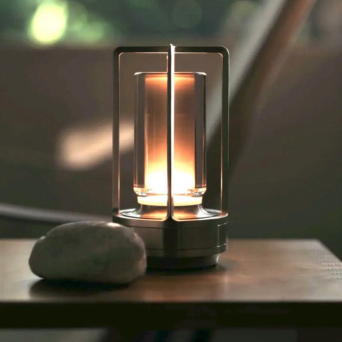 Cordless Caged Table Lamp Lantern with Rechargeable LED Light