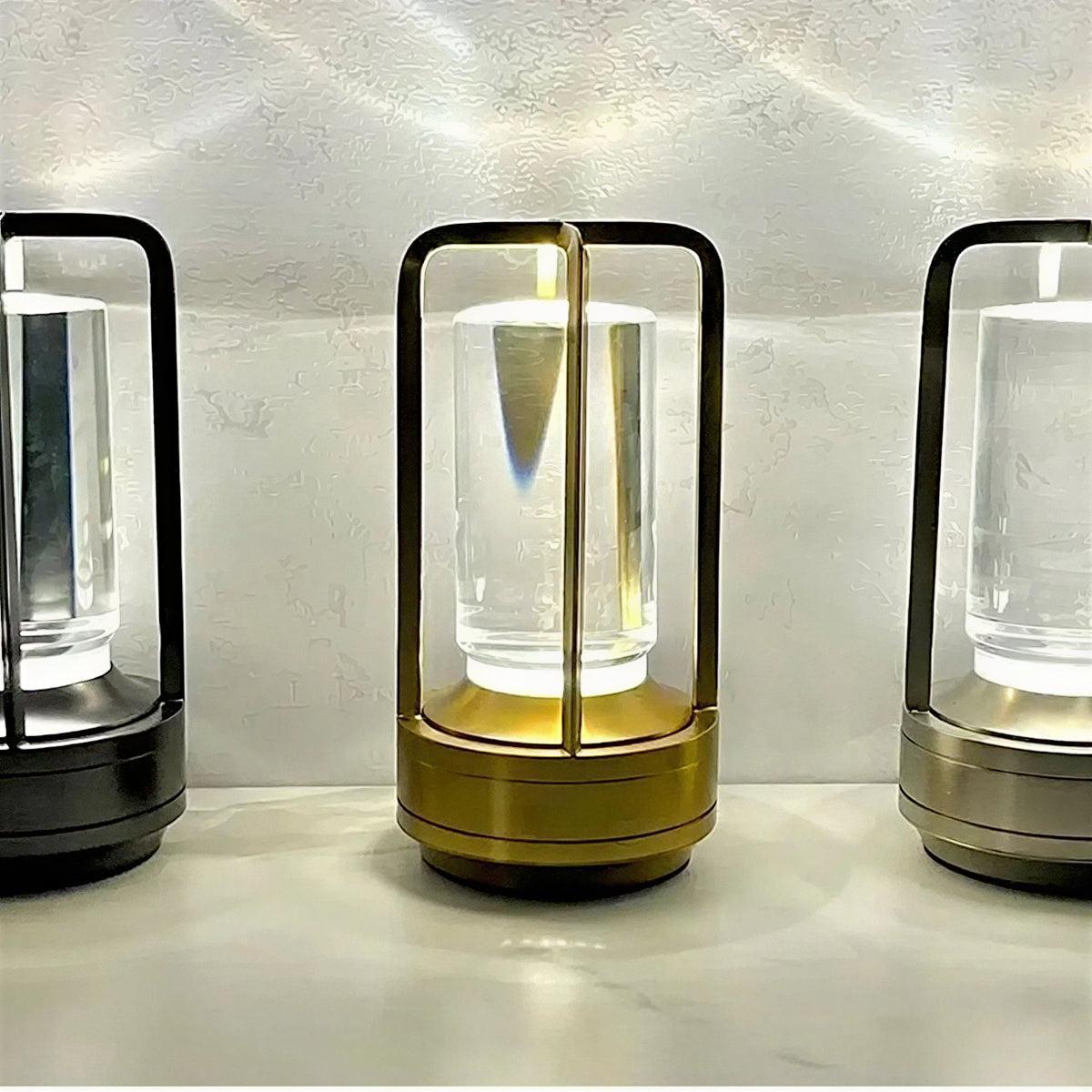 Cordless Caged Table Lamp Lantern with Rechargeable LED Light
