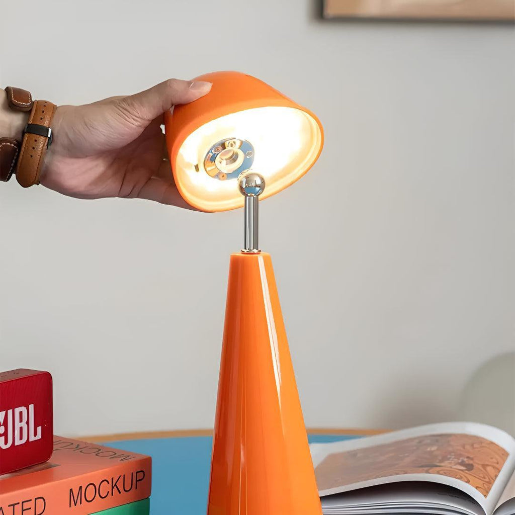 Cordless Tableside Lamp With Retro Adjustable Dome Shade and Sculptural Base