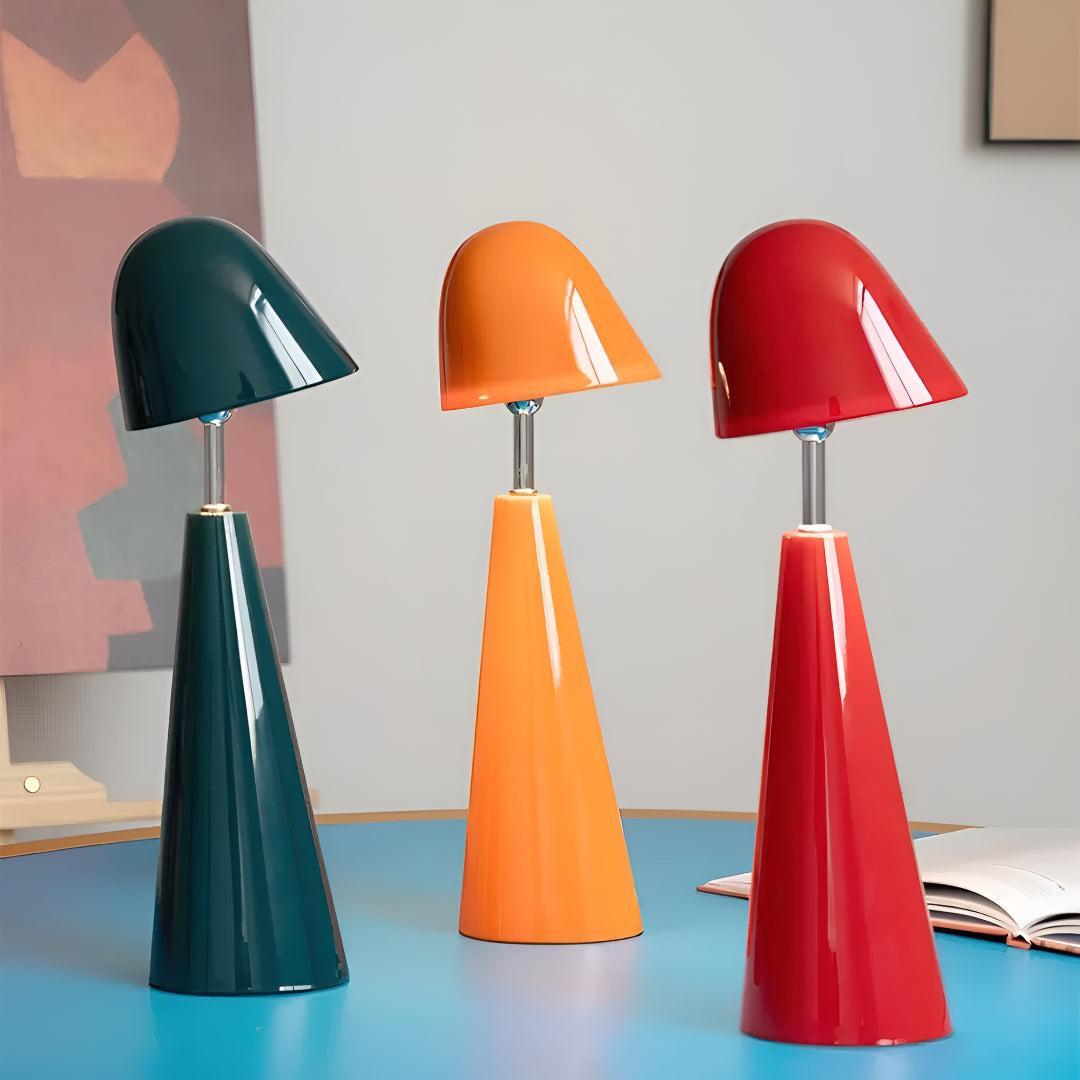 Cordless Tableside Lamp With Retro Adjustable Dome Shade and Sculptural Base