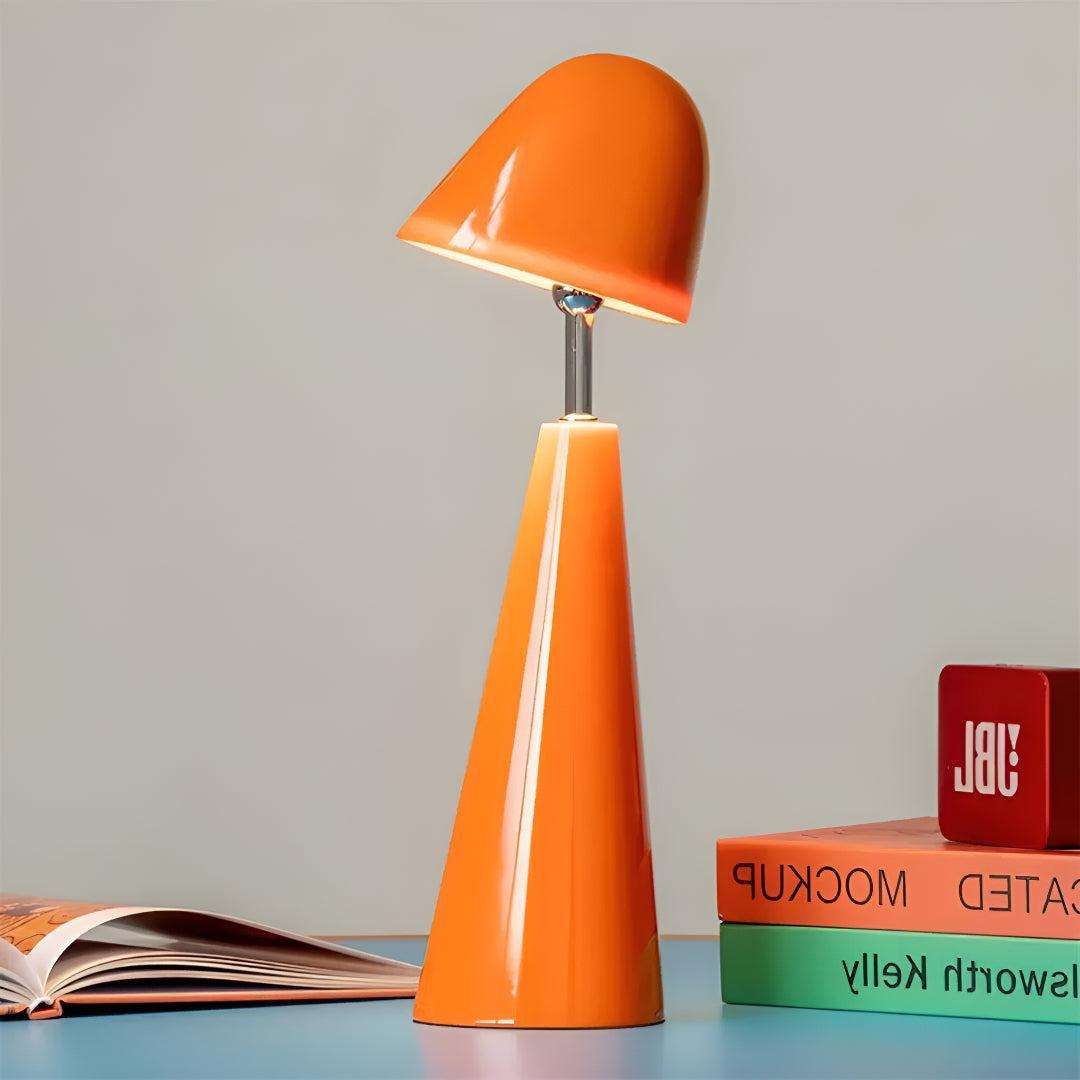 Cordless Tableside Lamp With Retro Adjustable Dome Shade and Sculptural Base