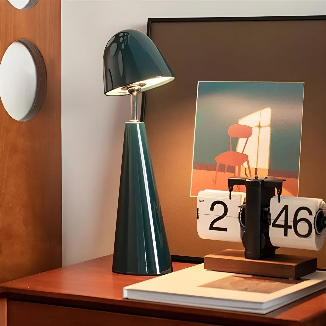 Cordless Tableside Lamp With Retro Adjustable Dome Shade and Sculptural Base