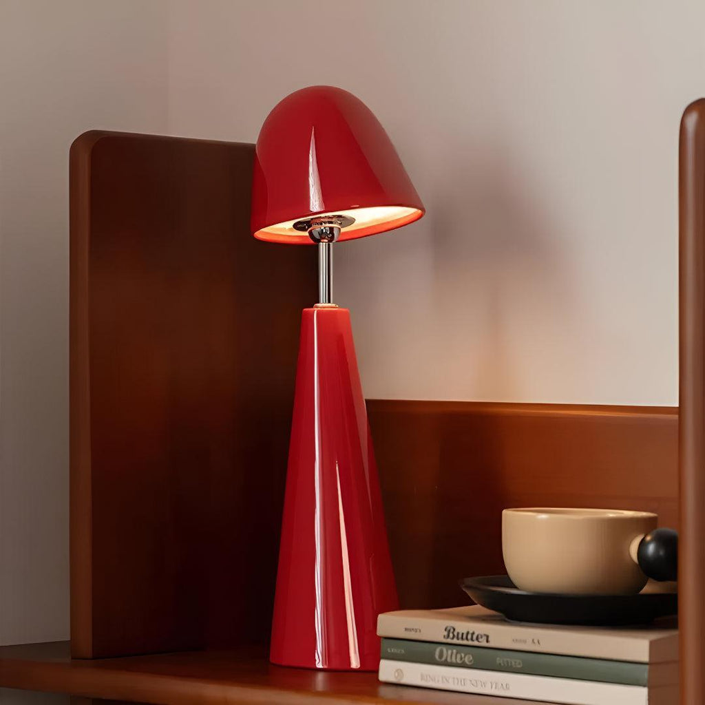 Cordless Tableside Lamp With Retro Adjustable Dome Shade and Sculptural Base