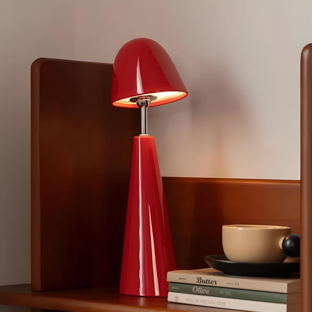 Cordless Tableside Lamp With Retro Adjustable Dome Shade and Sculptural Base