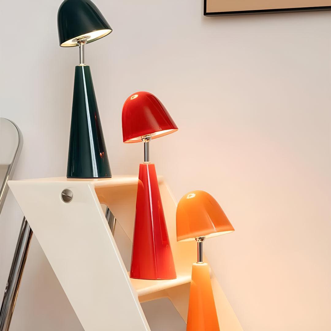 Cordless Tableside Lamp With Retro Adjustable Dome Shade and Sculptural Base