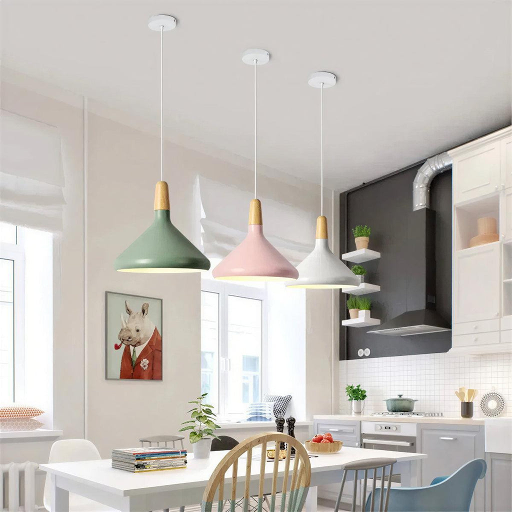 Creative Wooden Nordic Hanging Pendant Light Fixture For Kitchen Island And Dining Room Lighting