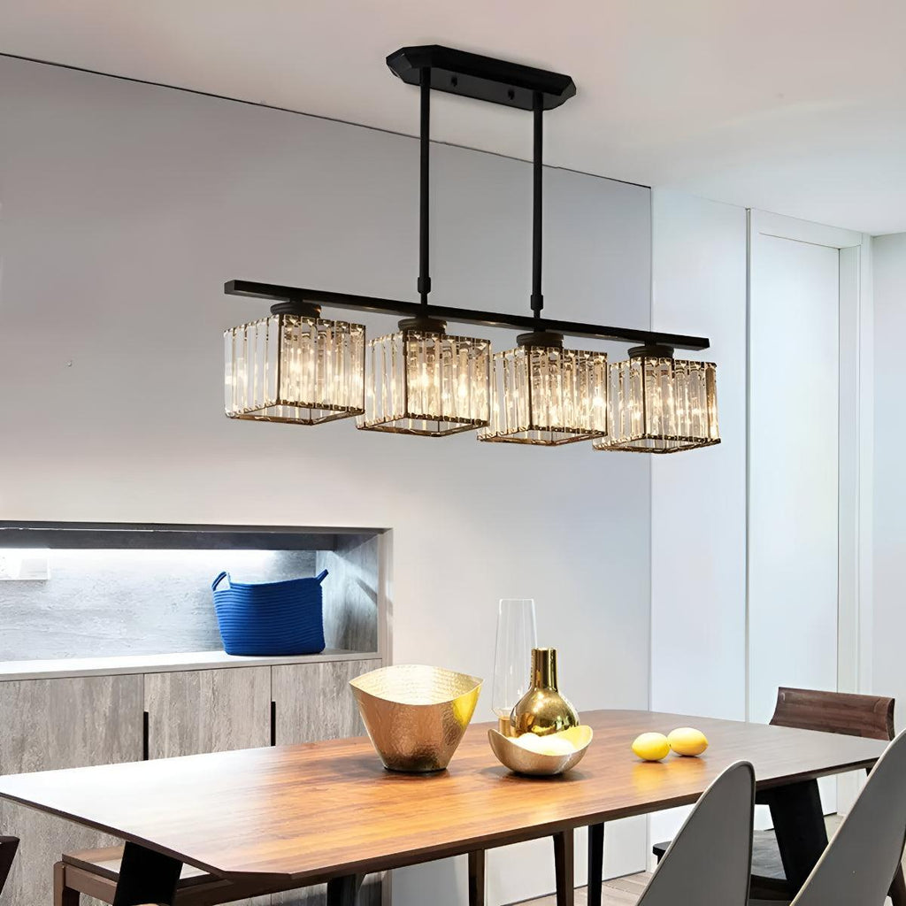 Crystal Pendant Chandelier With Sculptured Glass Shades for Island Lighting