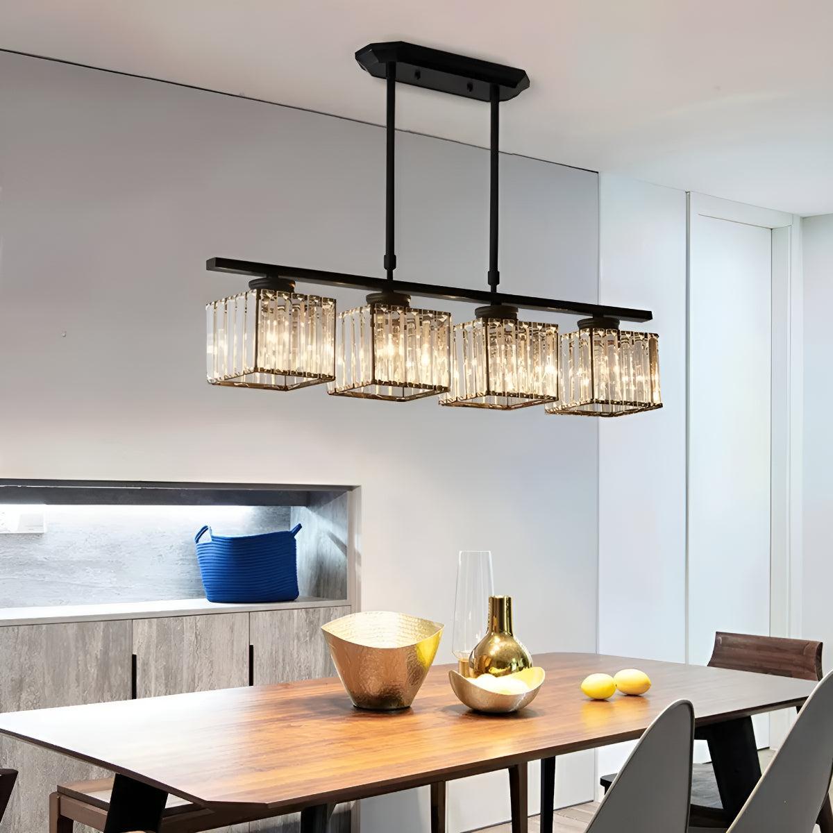 Crystal Pendant Chandelier With Sculptured Glass Shades for Island Lighting
