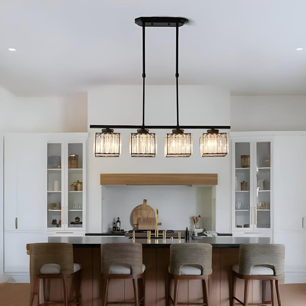 Crystal Pendant Chandelier With Sculptured Glass Shades for Island Lighting