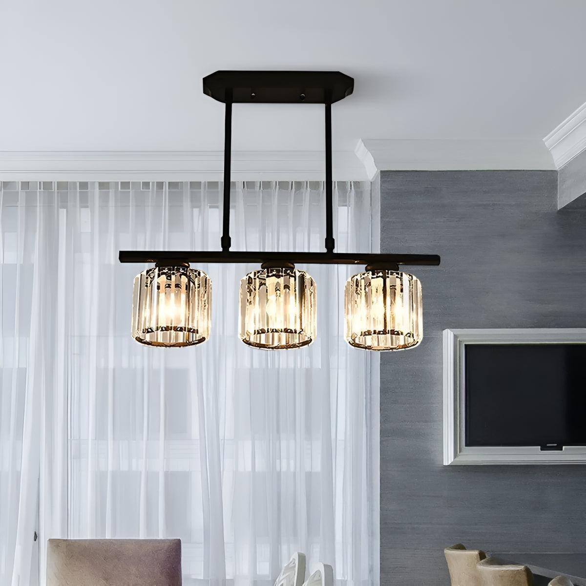 Crystal Pendant Chandelier With Sculptured Glass Shades for Island Lighting