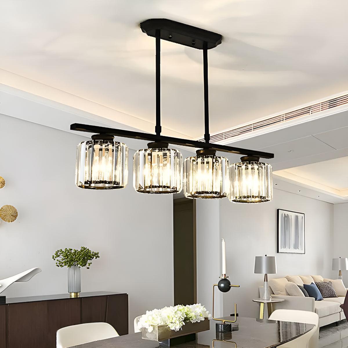 Crystal Pendant Chandelier With Sculptured Glass Shades for Island Lighting