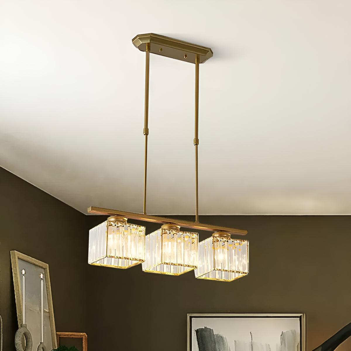 Crystal Pendant Chandelier With Sculptured Glass Shades for Island Lighting