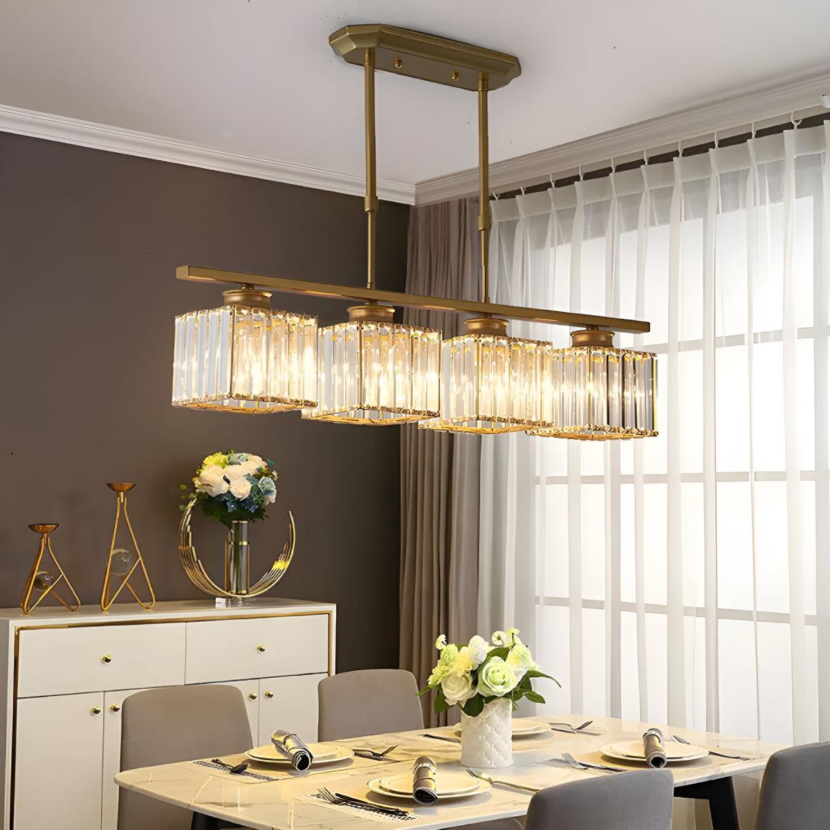 Crystal Pendant Chandelier With Sculptured Glass Shades for Island Lighting