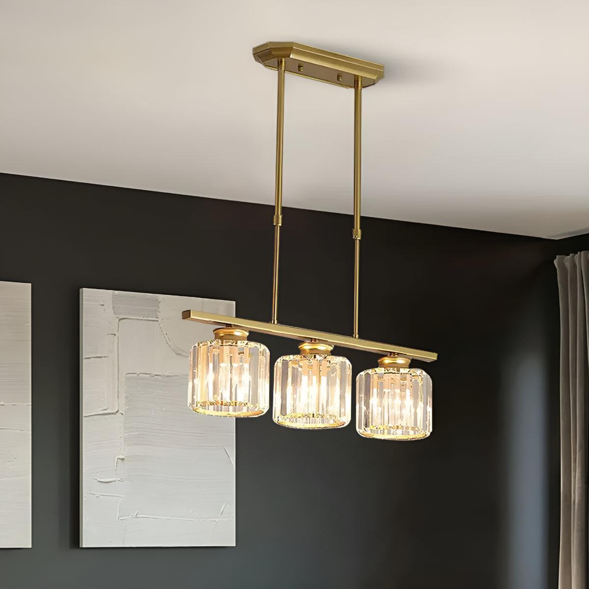Crystal Pendant Chandelier With Sculptured Glass Shades for Island Lighting