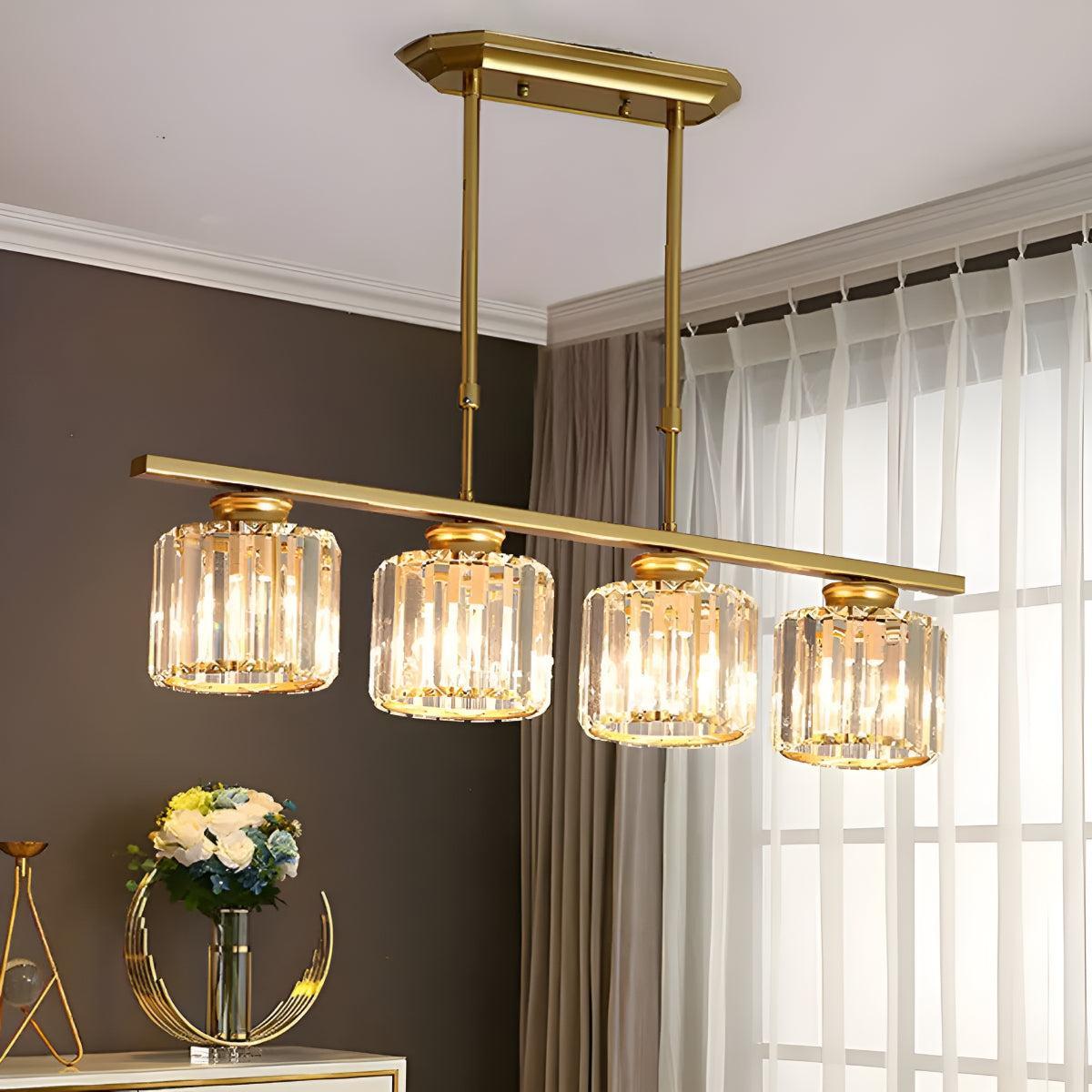 Crystal Pendant Chandelier With Sculptured Glass Shades for Island Lighting
