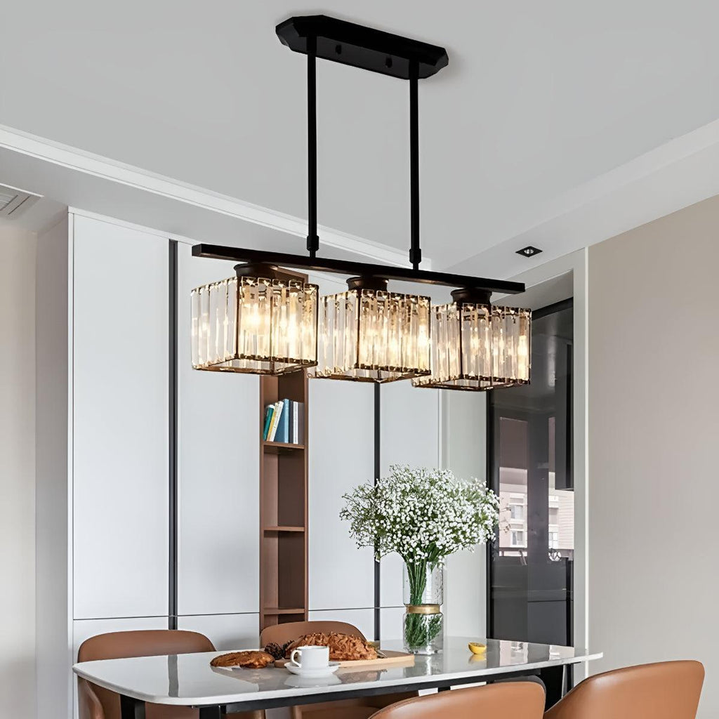Crystal Pendant Chandelier With Sculptured Glass Shades for Island Lighting