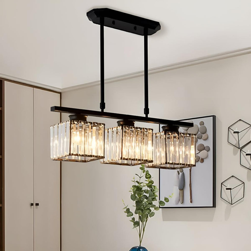 Crystal Pendant Chandelier With Sculptured Glass Shades for Island Lighting