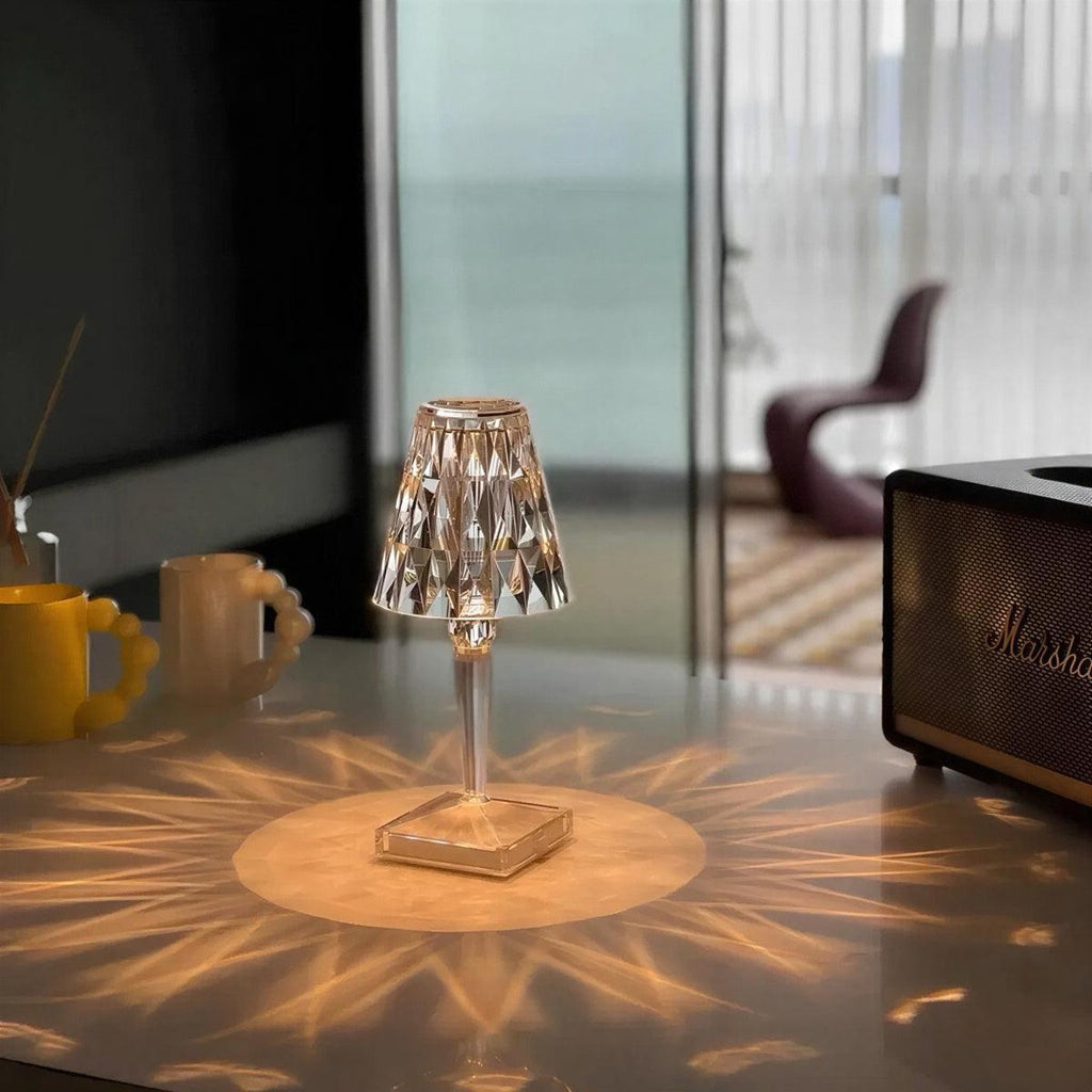 Crystal Styled Portable Rechargeable Cordless Table Lamp With Touch Dimmer Lighting Control