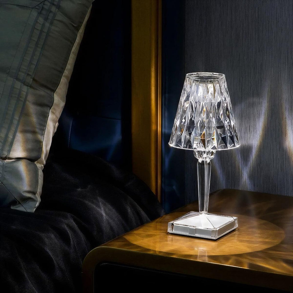 Crystal Styled Portable Rechargeable Cordless Table Lamp With Touch Dimmer Lighting Control