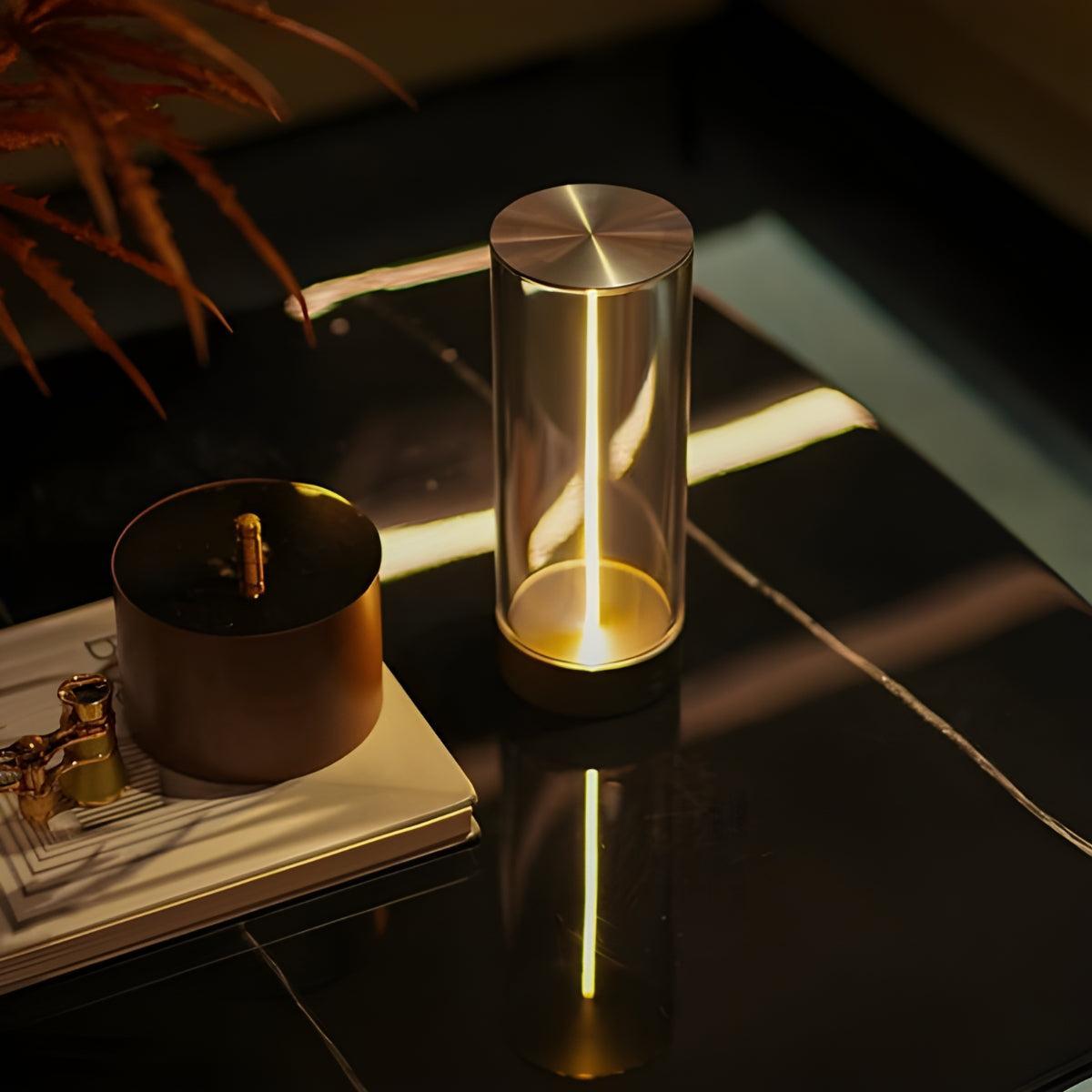 Cylinder Shaped Cordless Rechargeable Table Lamp With Touch Dimmer Control