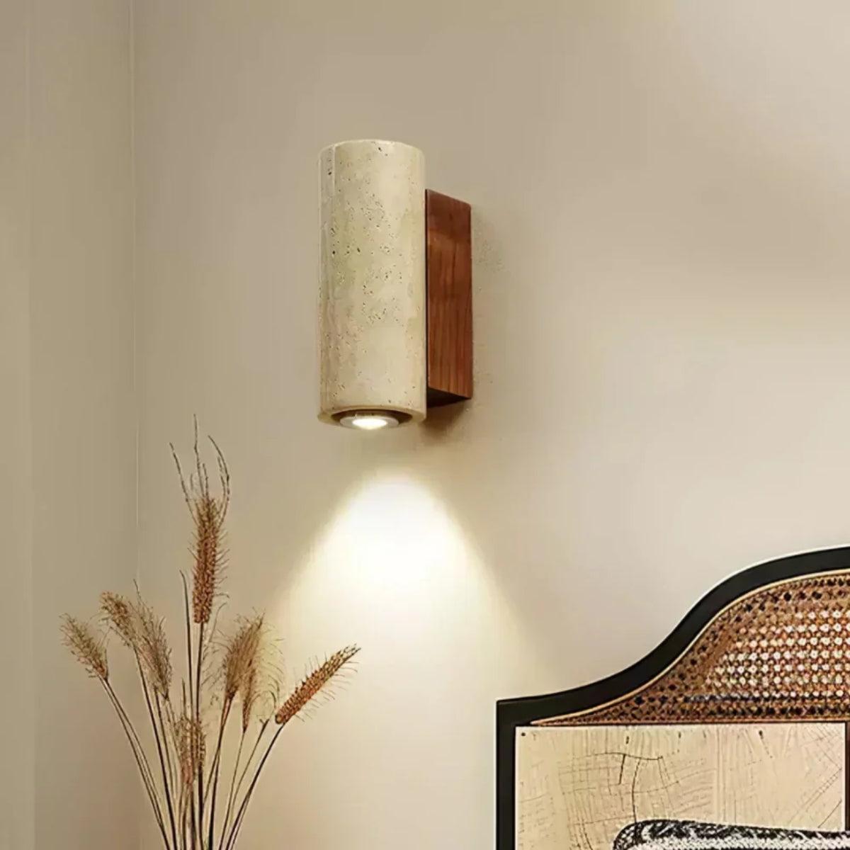 Cylindrical Column Stone Wall Sconce With Integrated LED Lighting