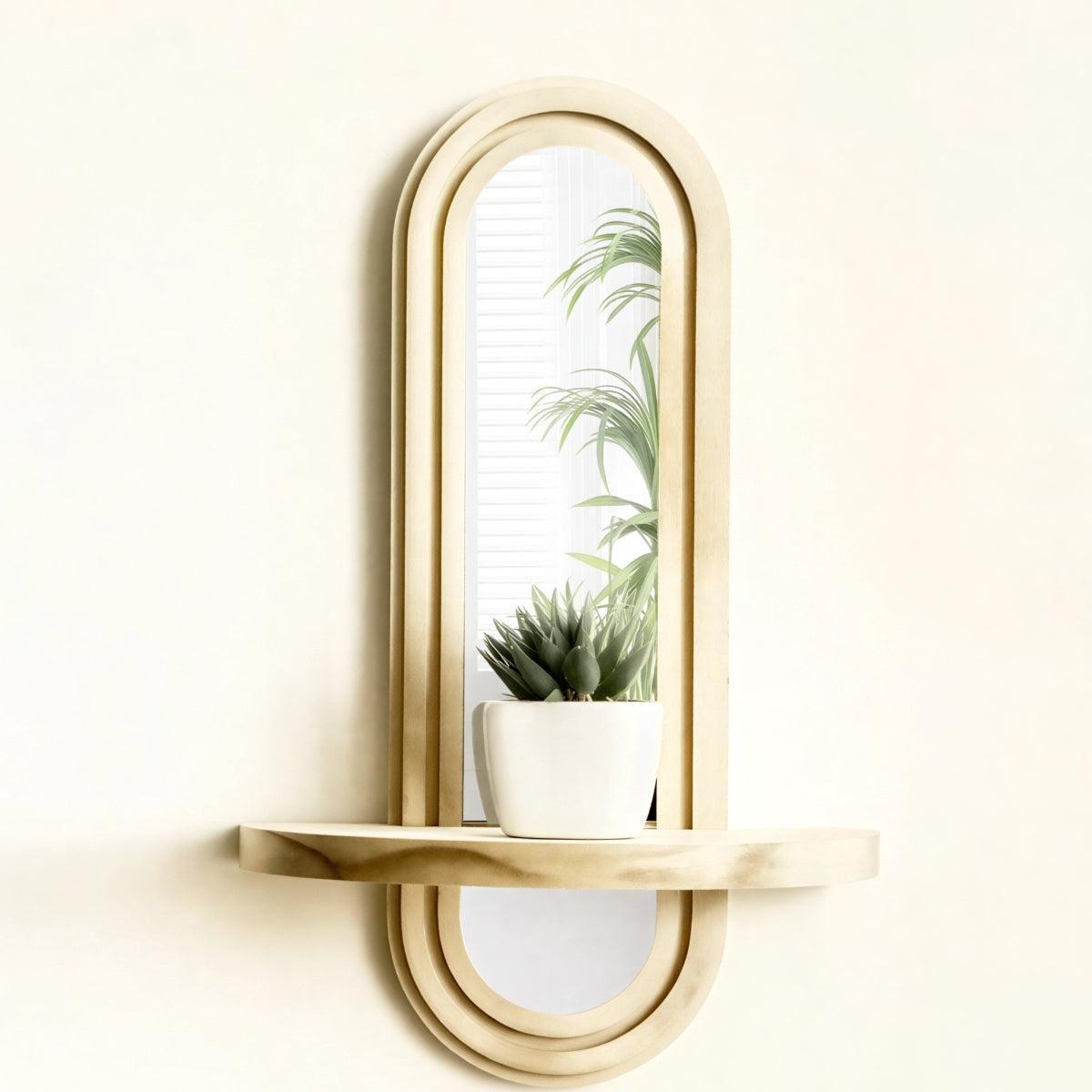 Decorative Arched Wall Mirror With Floating Storage Shelf
