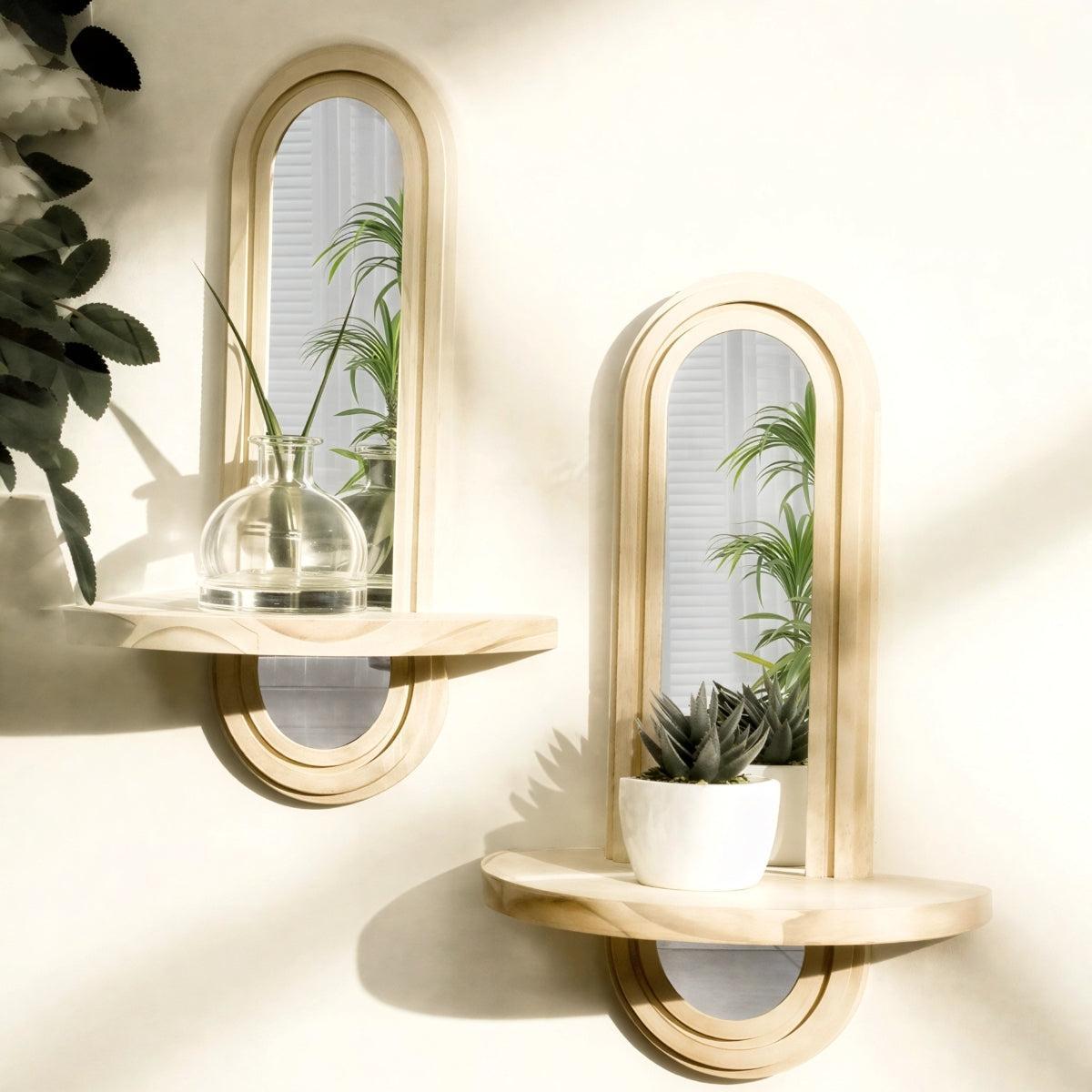 Decorative Arched Wall Mirror With Floating Storage Shelf