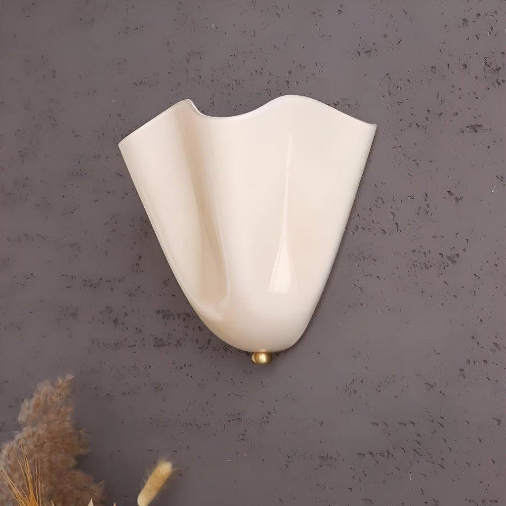 Decorative Curved Glass Wall Sconce Light With Sculpted Fluted Petal Shade