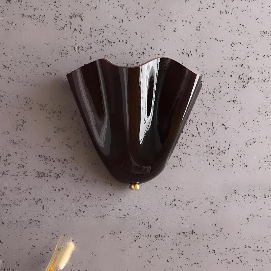 Decorative Curved Glass Wall Sconce Light With Sculpted Fluted Petal Shade