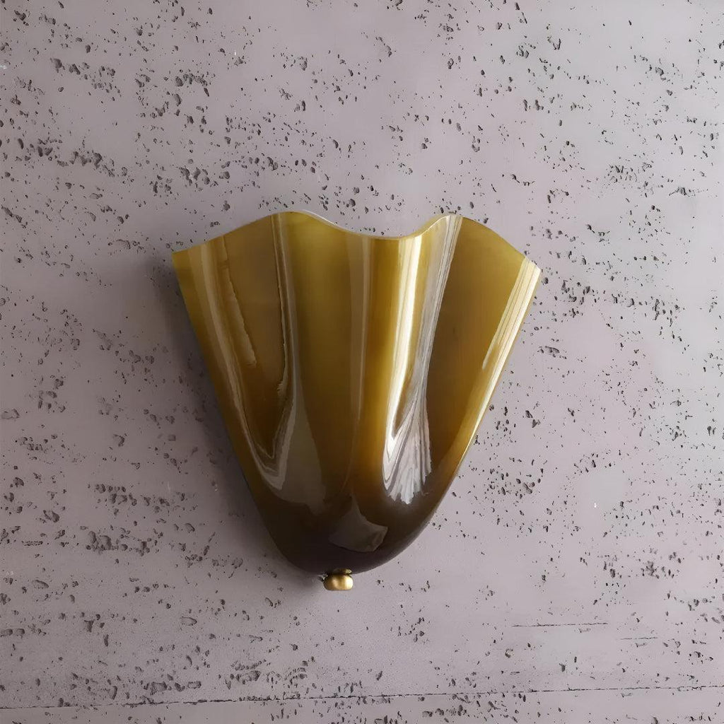 Decorative Curved Glass Wall Sconce Light With Sculpted Fluted Petal Shade