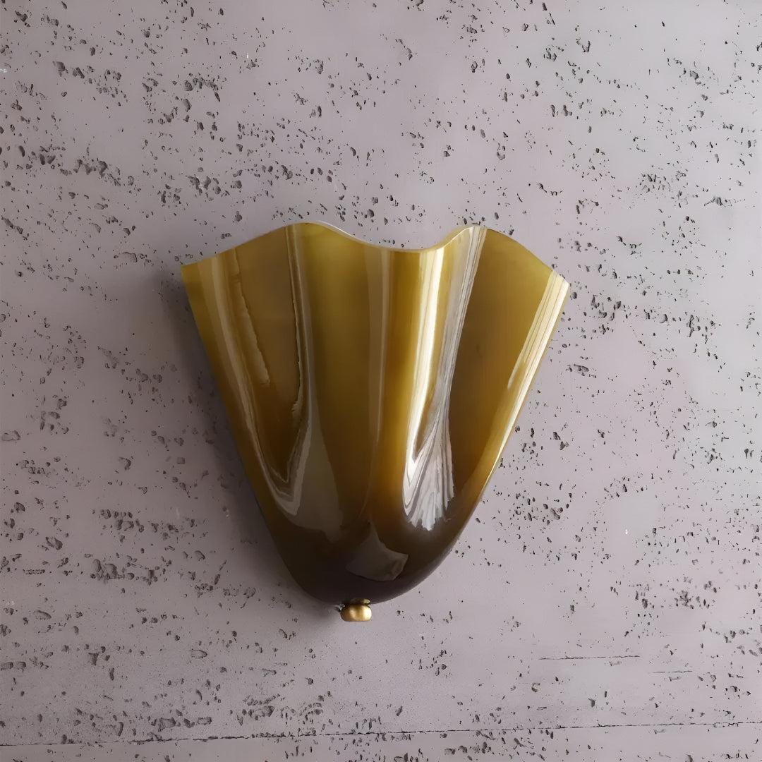 Decorative Curved Glass Wall Sconce Light With Sculpted Fluted Petal Shade