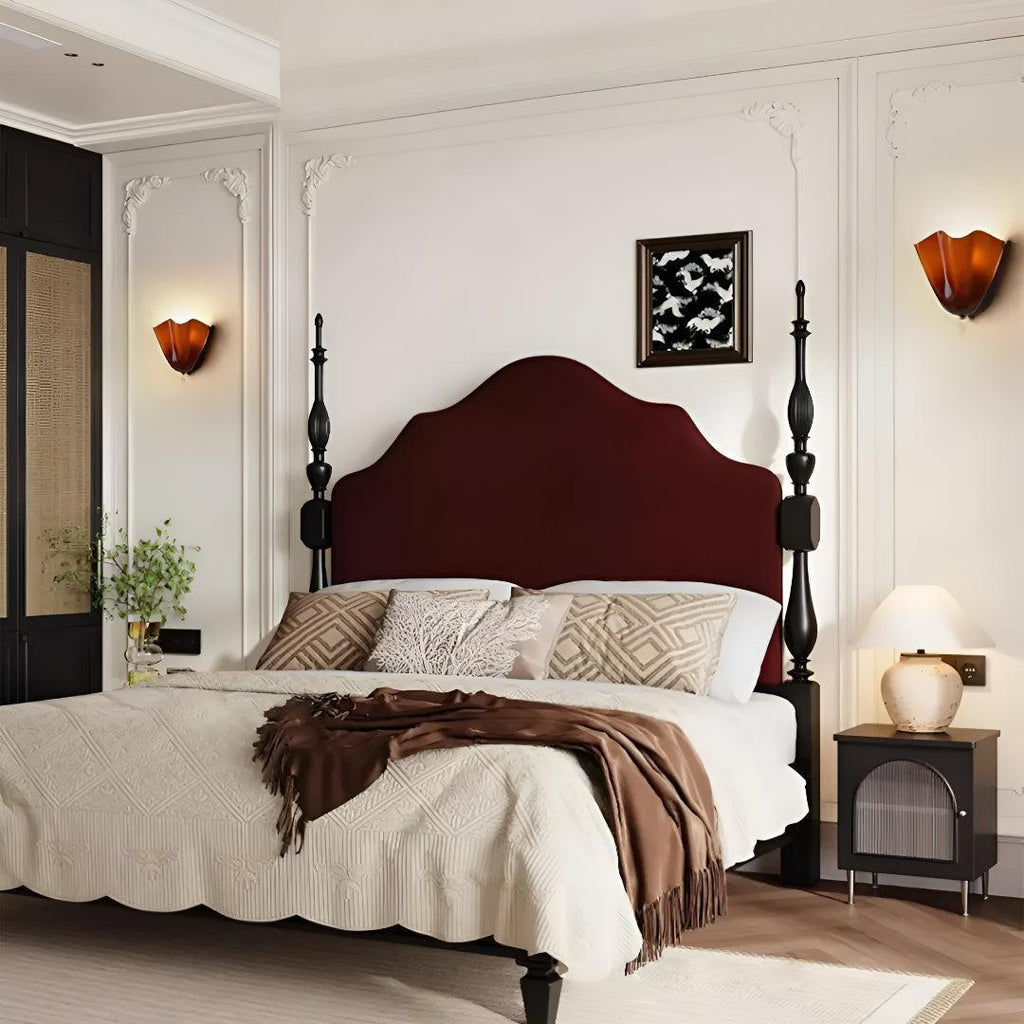 Decorative Curved Glass Wall Sconce Light With Sculpted Fluted Petal Shade