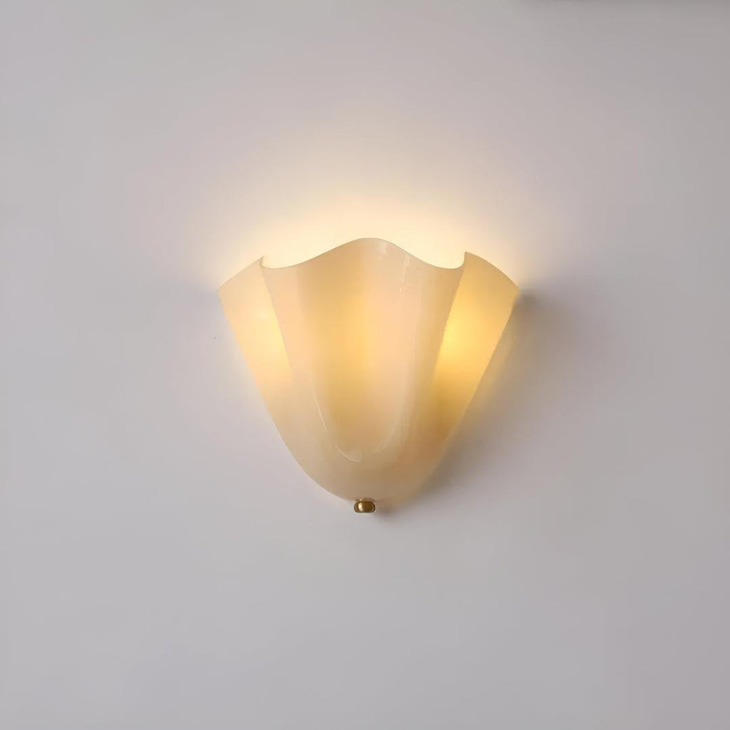 Decorative Curved Glass Wall Sconce Light With Sculpted Fluted Petal Shade