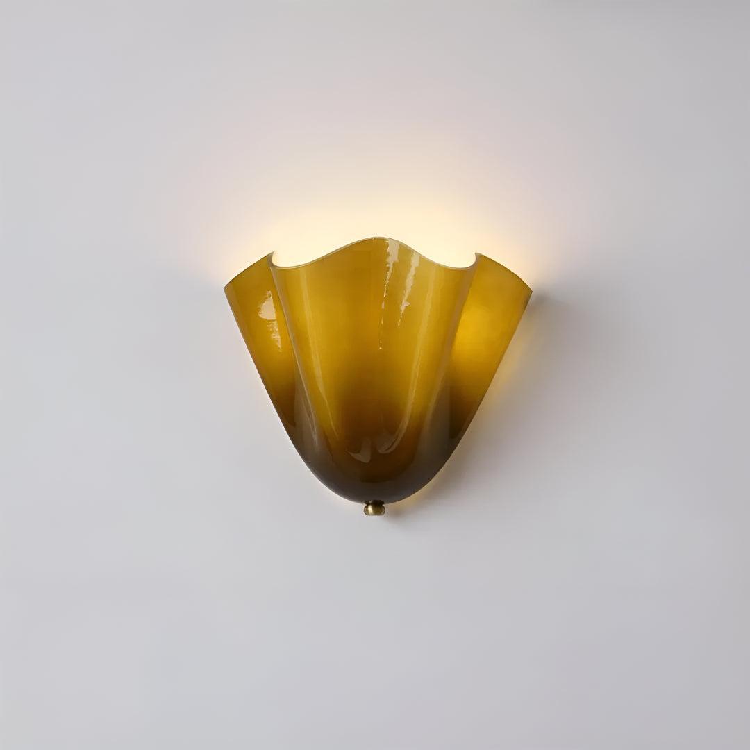 Decorative Curved Glass Wall Sconce Light With Sculpted Fluted Petal Shade
