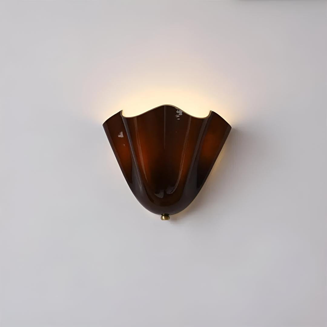 Decorative Curved Glass Wall Sconce Light With Sculpted Fluted Petal Shade